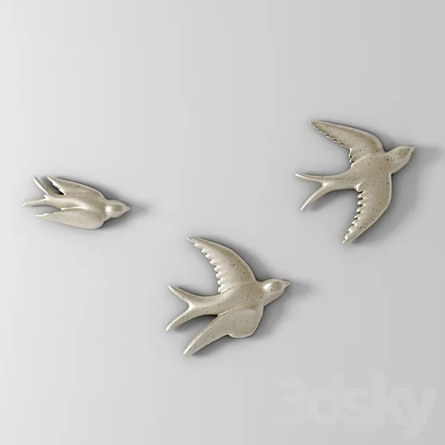 Decor Flying Birds In The Flower Pewter 3D Model Decor Flying Birds In The Flower Pewter 3D Model