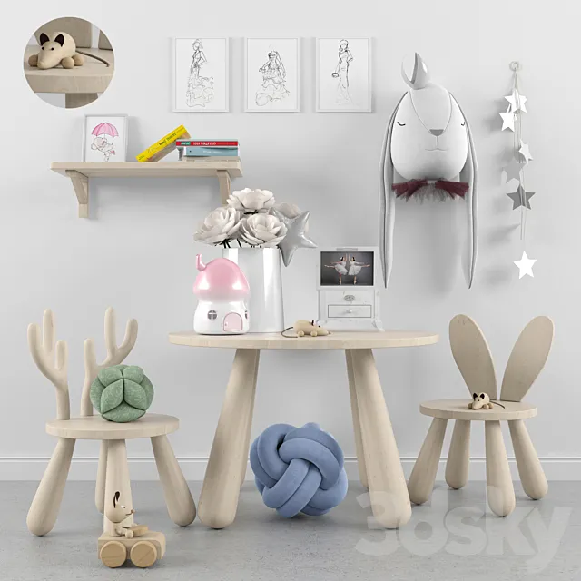 Decor for a children’s room with toys 2. Table chair 3D Model