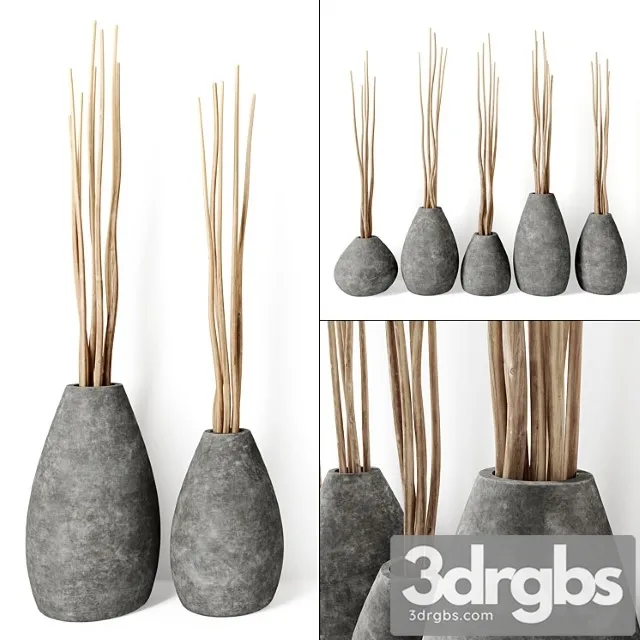 Decor from branches in concrete vases 3D Model Download Decor from branches in concrete vases 3D Model Download