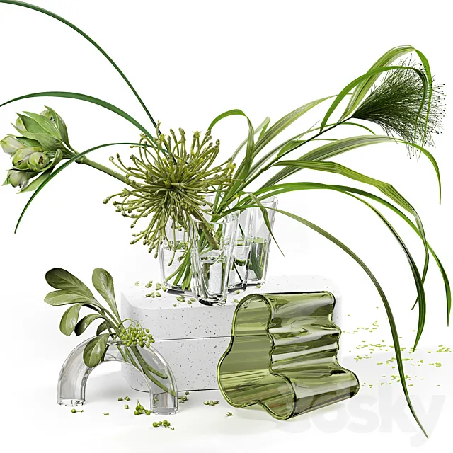 Decor set 047 with green plants AALTO VASE 3DModel