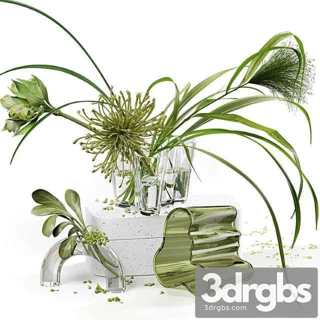 Decor Set 047 With Green Plants Alto Vase 3D Model Download