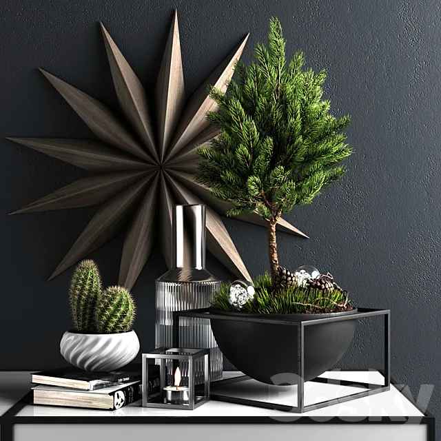 Decor set with pine tree 3D Model