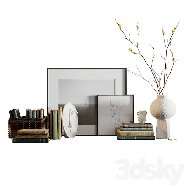 Decor set with vases and books 3DModel