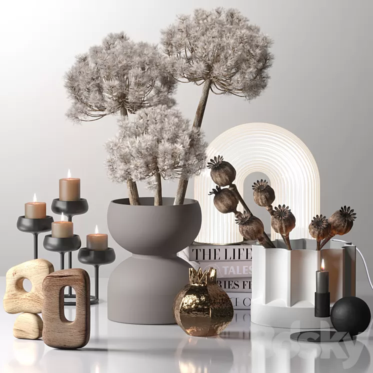 Decor_set_03 with Fluffy Dried Flower 3D Model