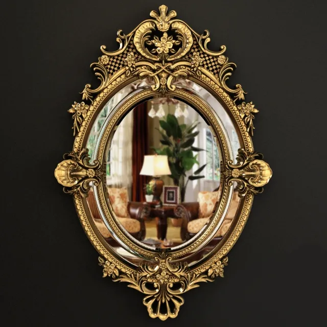 decoration – 19th Century French Louis XV Fine Gilt Carved Oval Mirror 3D Model