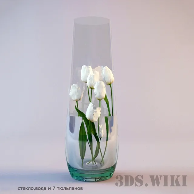 decoration – 7 tulips in a glass vase 3D Model