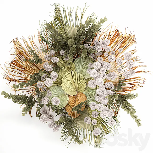 Decoration and installation for the wall of dried palm leaves wedding wreath of dried flowers. 230. 3D Model Decoration and installation for the wall of dried palm leaves wedding wreath of dried flowers. 230. 3D Model