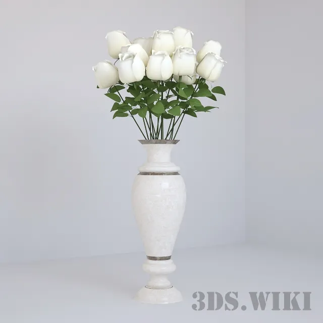 decoration – Beautiful bouquet of white roses in a vase 3D Model
