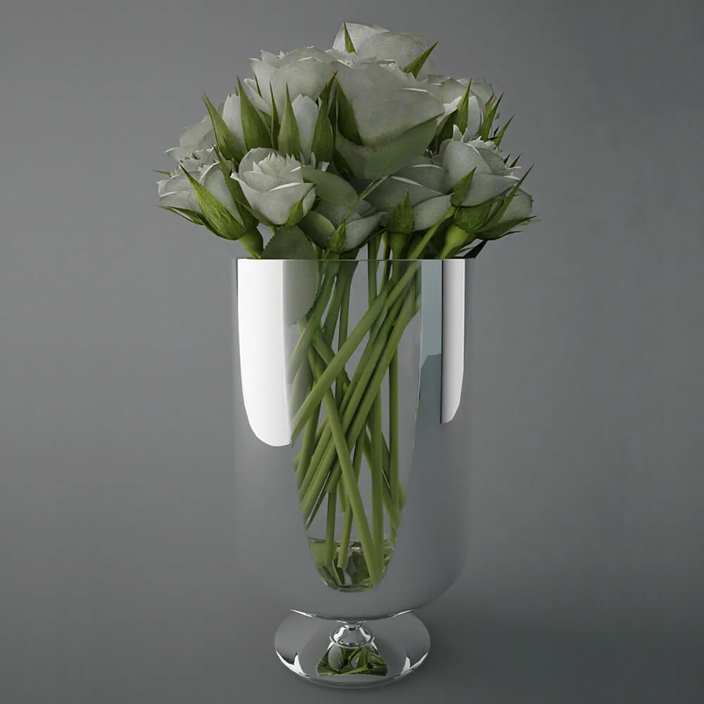 decoration – Beautiful flowers in a glass vase 3D Model