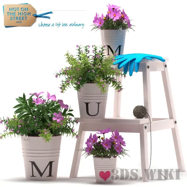 decoration – Beautiful flowers in buckets 3D Model