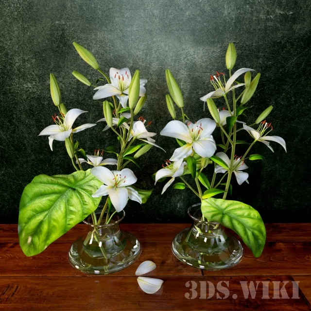 decoration – Beautiful lily flowers in vases 3D Model