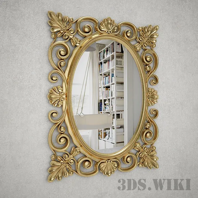 decoration – Beautiful mirror in a golden baguette 3D Model