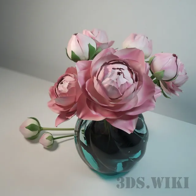 decoration – Beautiful pink peonies in a beautiful vase 3D Model