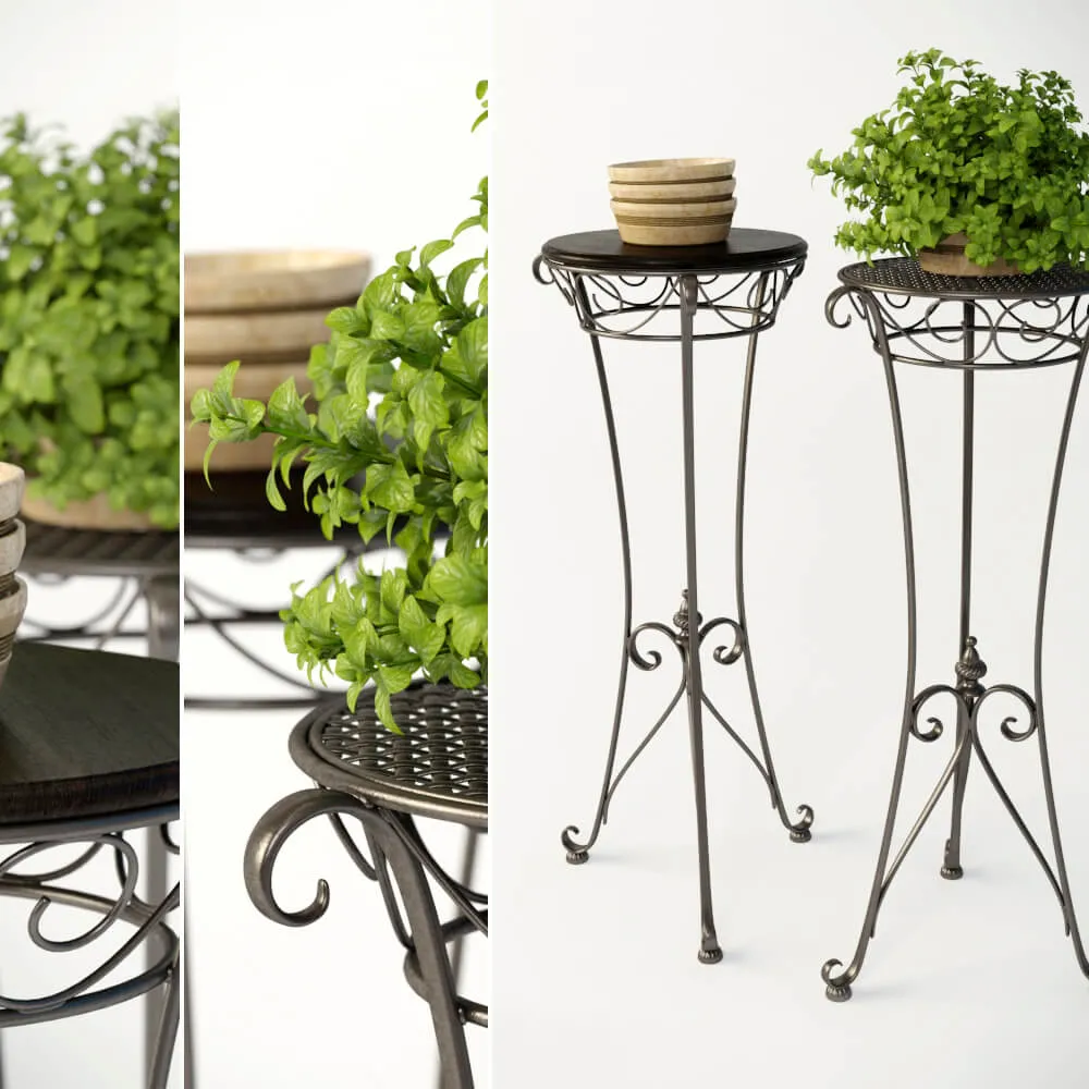 decoration – Beautiful plant on a metal supply 3D Model