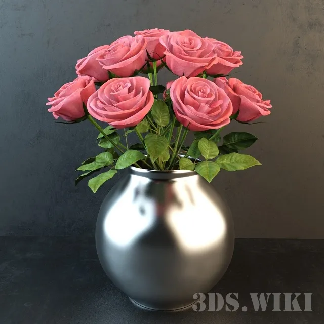 decoration – Beautiful roses in a vase 3D Model