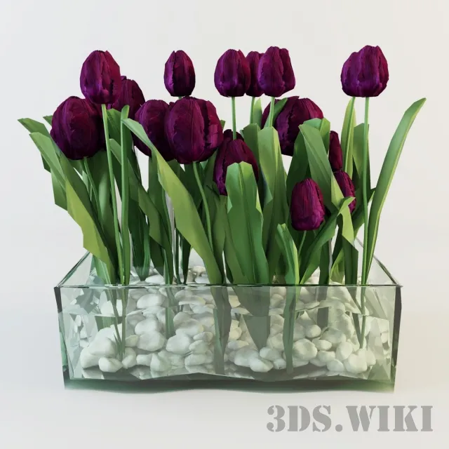 decoration – Beautiful tulips in a decorative glass vase 3D Model