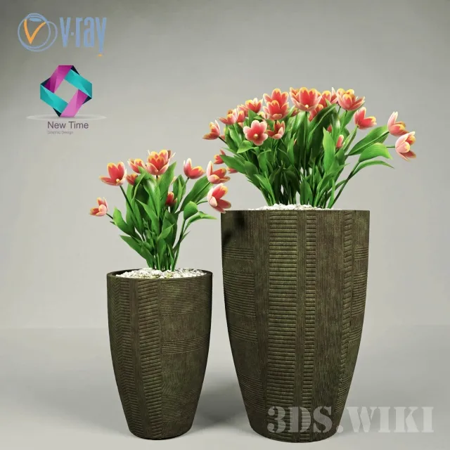 decoration – Big beautiful pots with flowers 3D Model