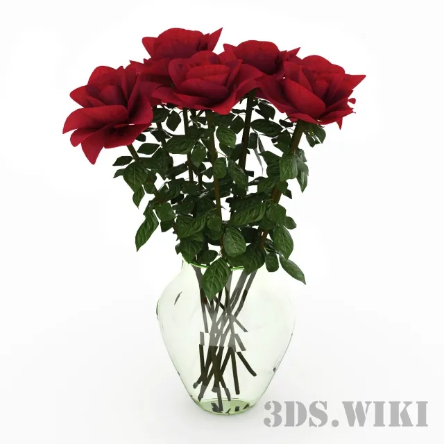 decoration – Bouquet of roses in a glass vase 3D Model