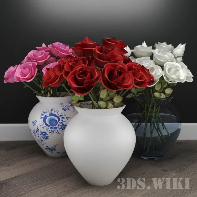 decoration – Bouquet of white red and pink roses 3D Model