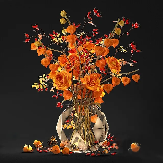 decoration – Bouquet with physalis 3D Model decoration – Bouquet with physalis 3D Model