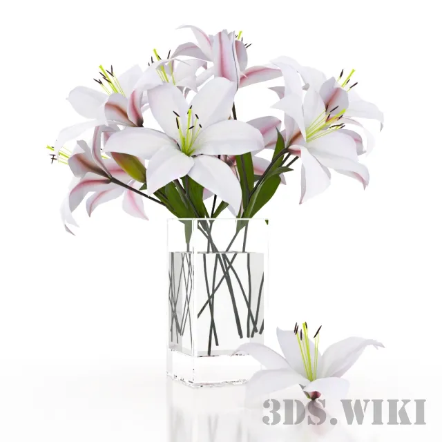 decoration – Bouquets of lilies in a glass vase 3D Model