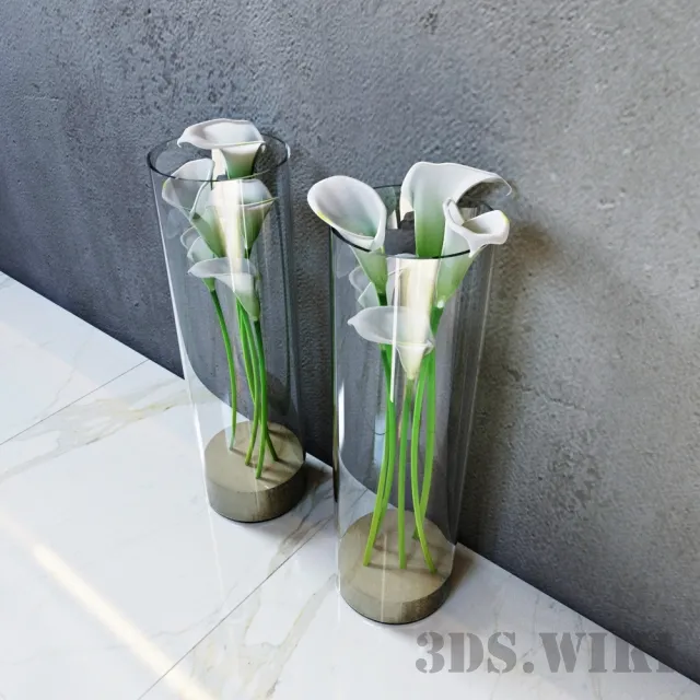 decoration – Calla flowers in flasks 3D Model