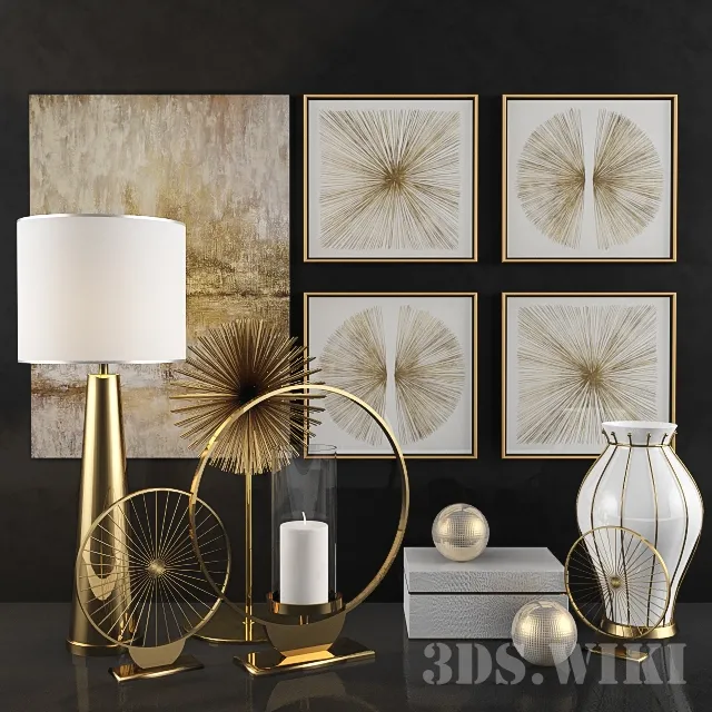 decoration – Candle vase table lamp and paintings 3D Model