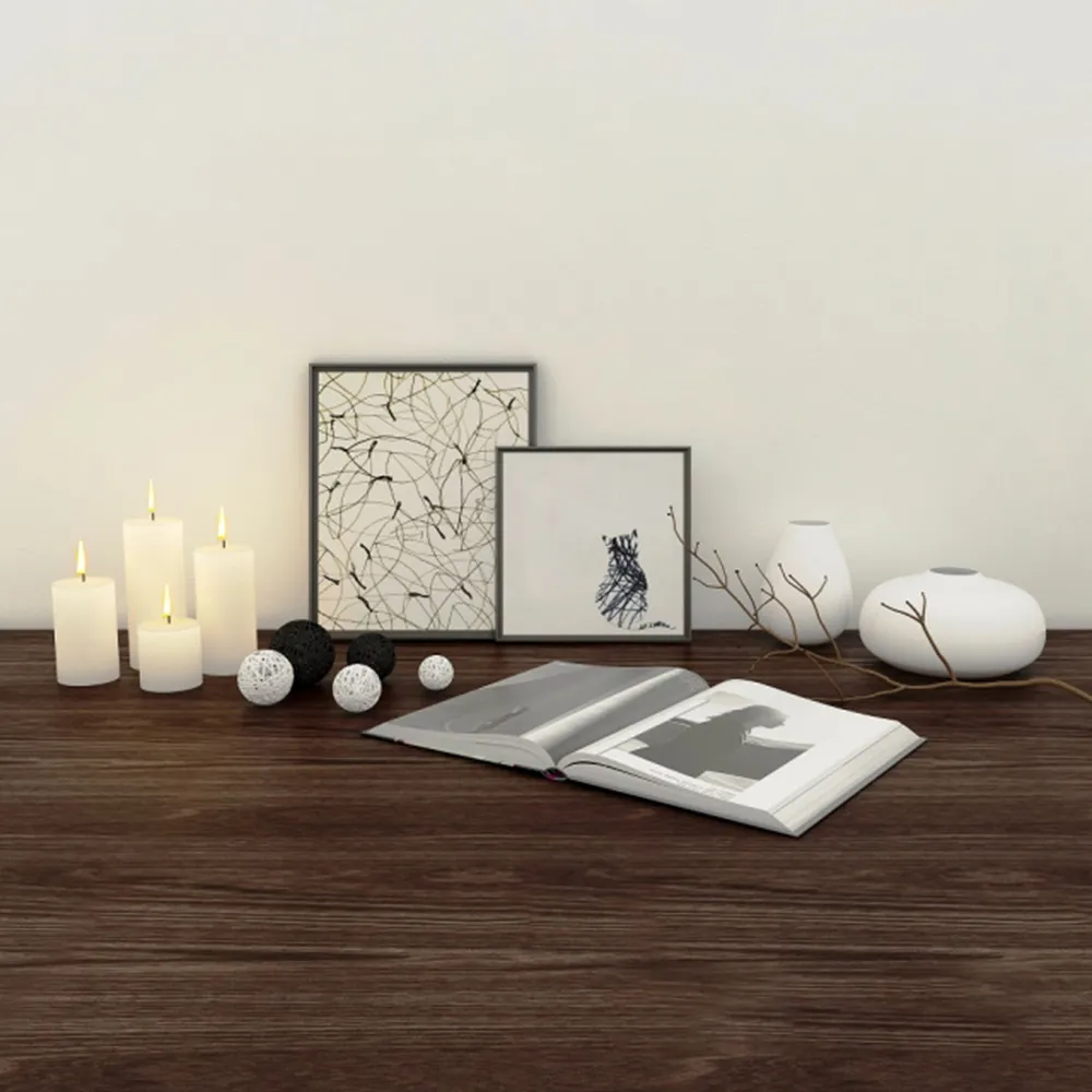 decoration – Candles book pictures vases 3D Model