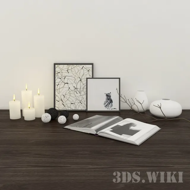 decoration – Candles book pictures vases and other interior items 3D Model