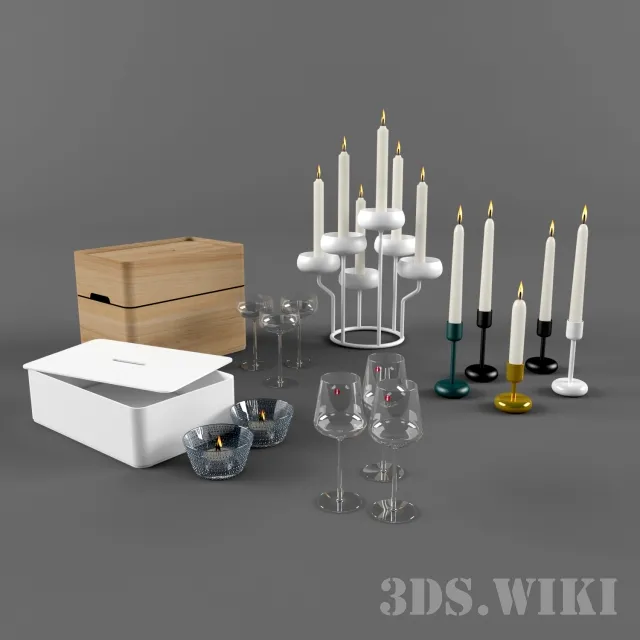 decoration – Candlesticks candles glasses and other items 3D Model