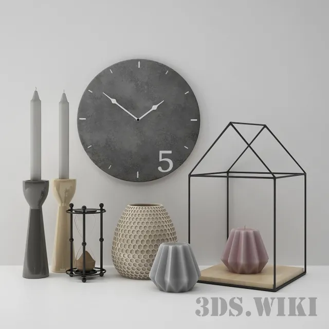 decoration – Candlesticks with candles wall clock vase etc. 3D Model