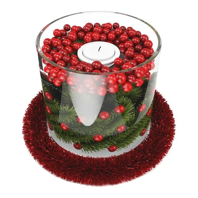 decoration – Christmas Candlestick with Red Beads 3D Model decoration – Christmas Candlestick with Red Beads 3D Model