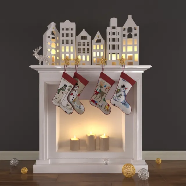 decoration – Christmas decoration with candles and fireplace 3D Model