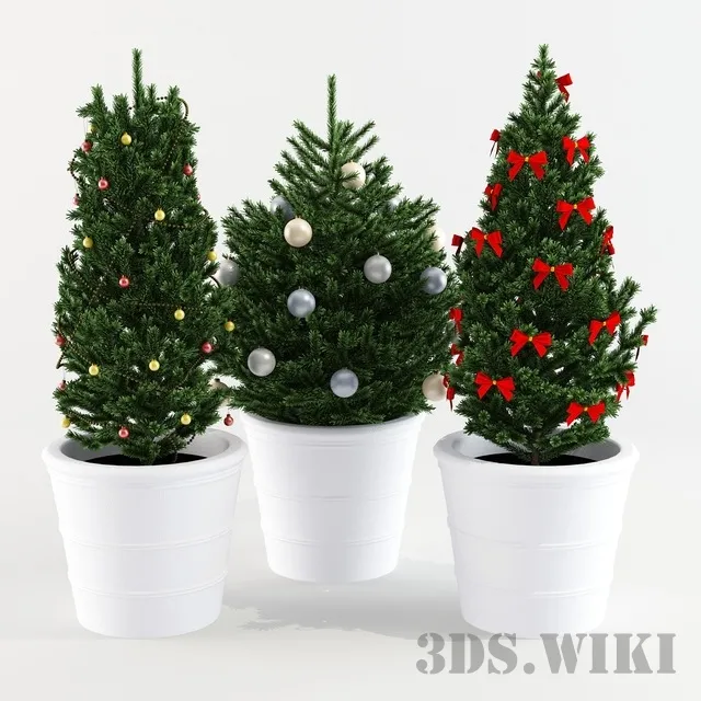decoration – Christmas trees in pots 3D Model