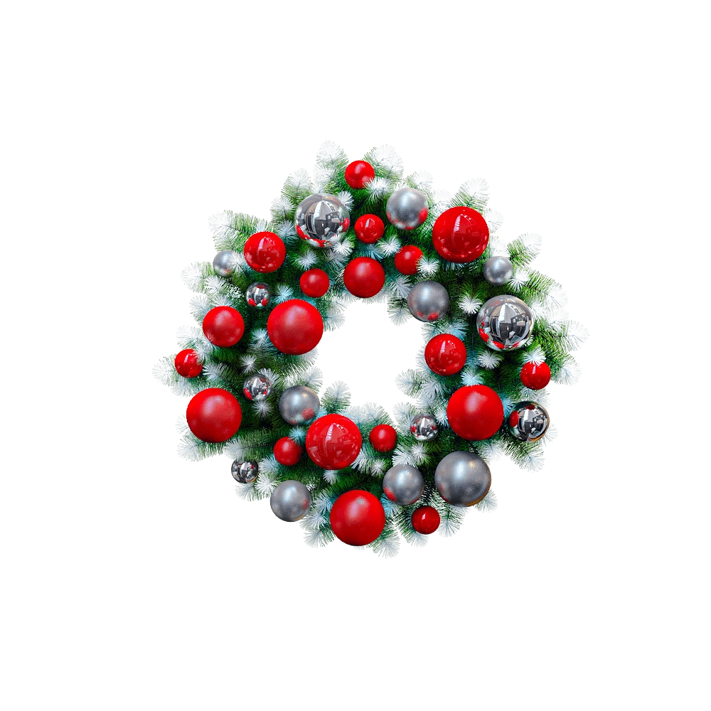 decoration – Christmas wreath with red and silver balls 3D Model