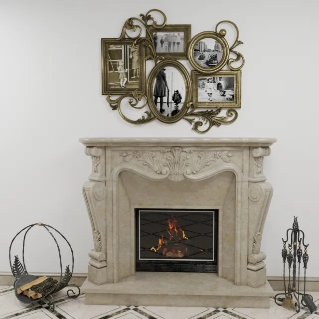 decoration – Classic fireplace with decor 3D Model