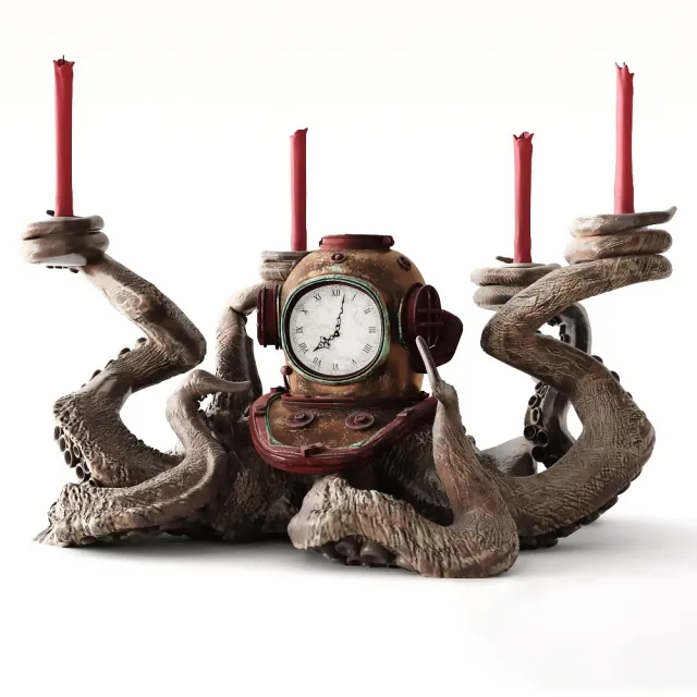 decoration – Clock and candlestick Octopus 3D Model decoration – Clock and candlestick Octopus 3D Model
