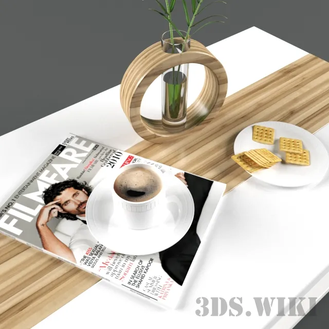 decoration – Coffee table coffee with cookies and plants on a vase 3D Model