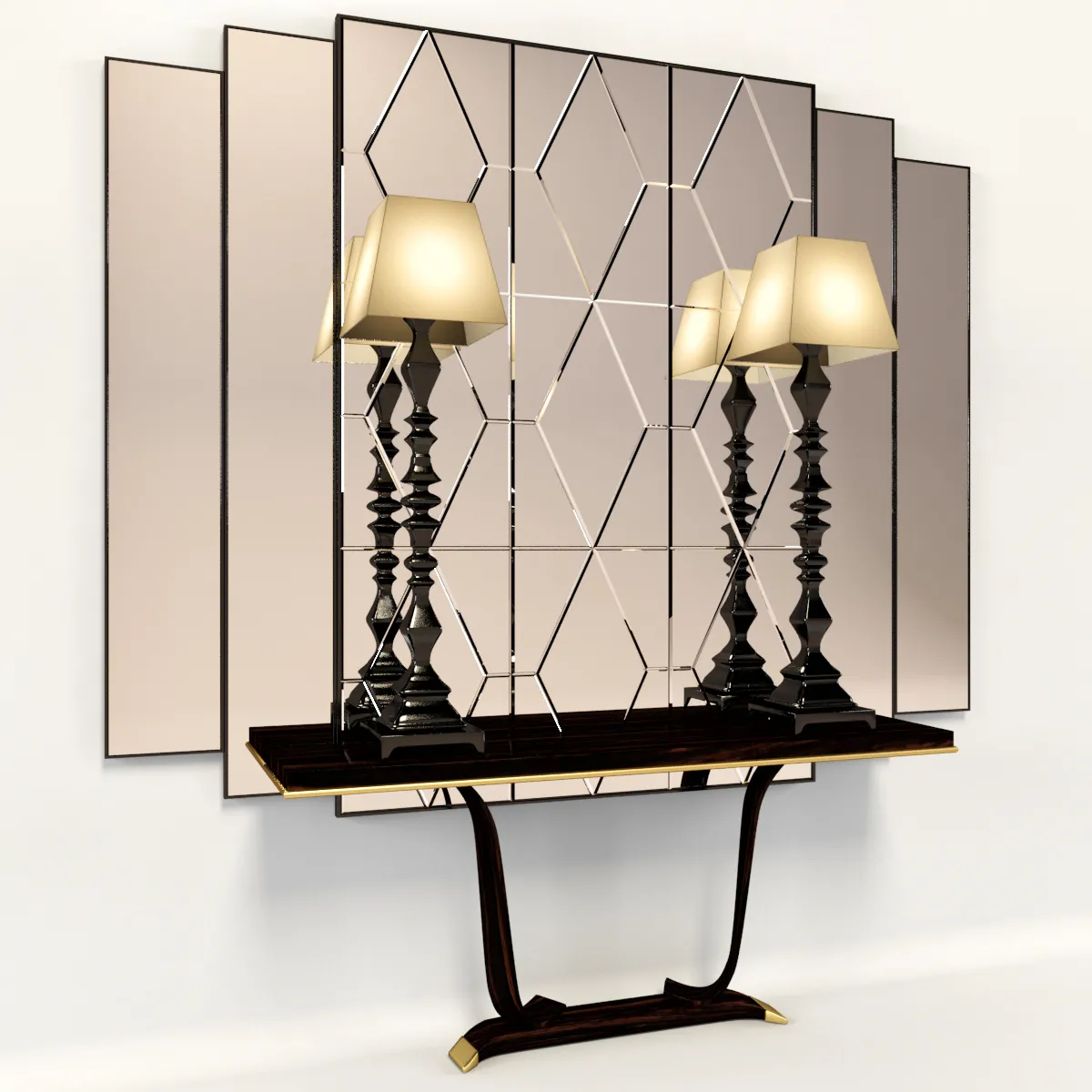 decoration – Console with mirror and lamps by Casali 3D Model