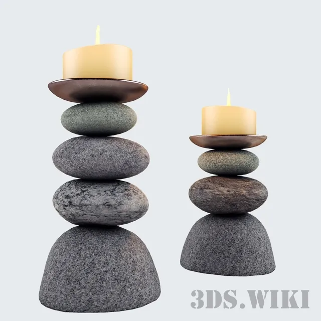 decoration – Decorative candlesticks made of stones with candles 3D Model decoration – Decorative candlesticks made of stones with candles 3D Model