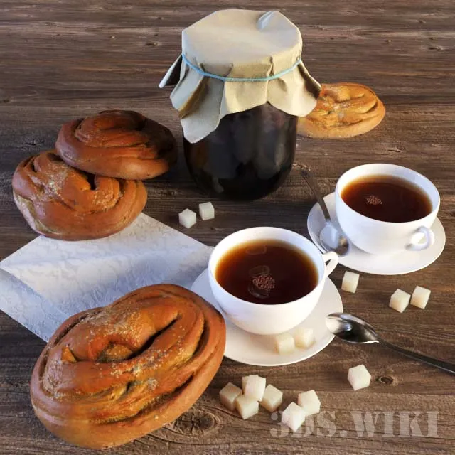 decoration – Decorative set of tea cakes and jams 3D Model