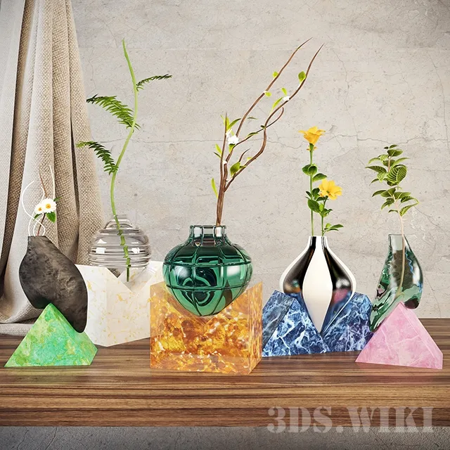 decoration – Decorative set of vases with flowers 3D Model