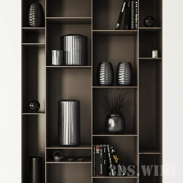 decoration – Decorative set – vases and books on the shelf 3D Model