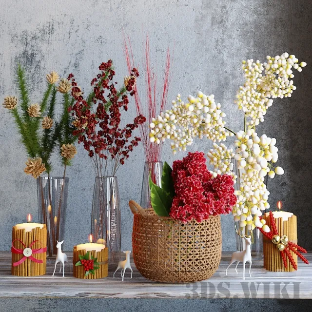 decoration – Decorative set with flowers and candles 3D Model