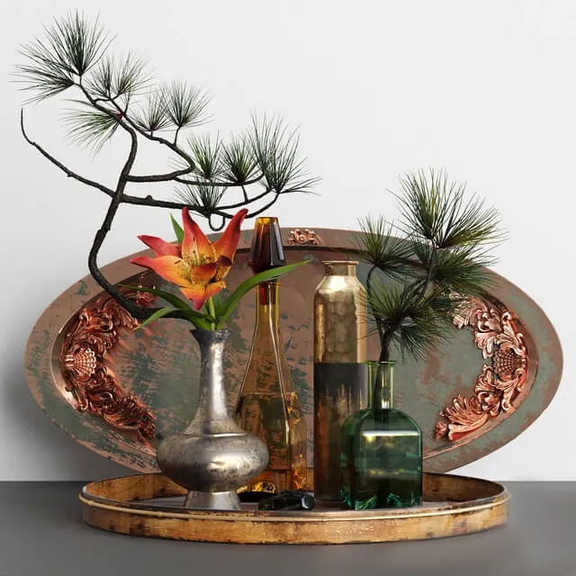 decoration – Decorative set with pine branch 3D Model