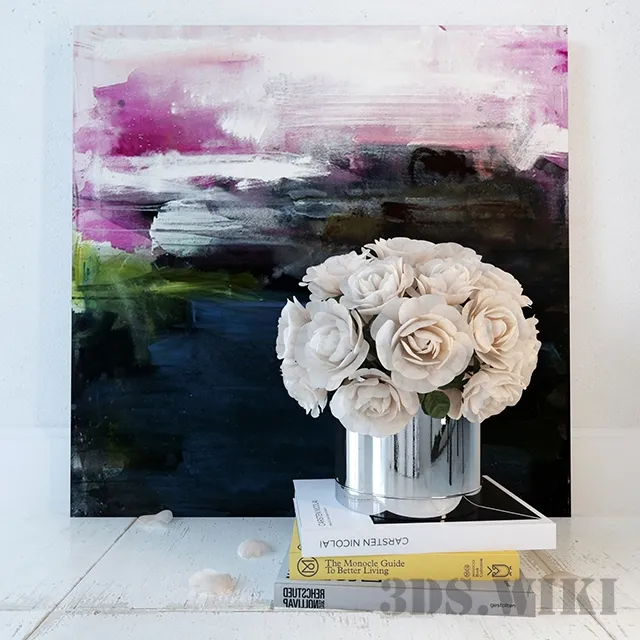 decoration – Decorative set with white roses 3D Model