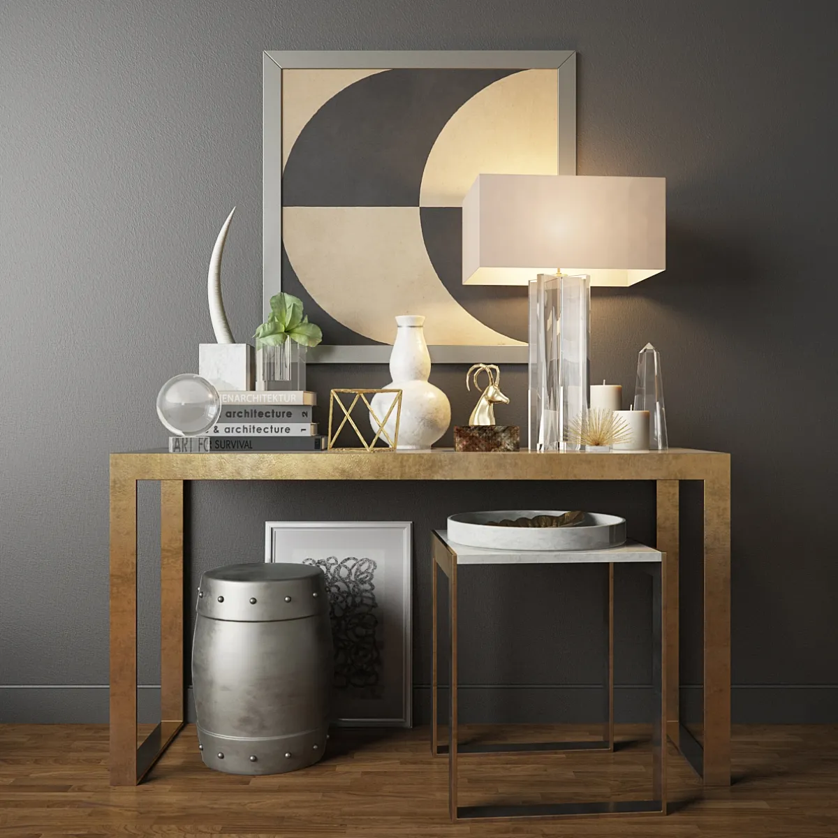 decoration – Decorative table set with lamp 01 3D Model