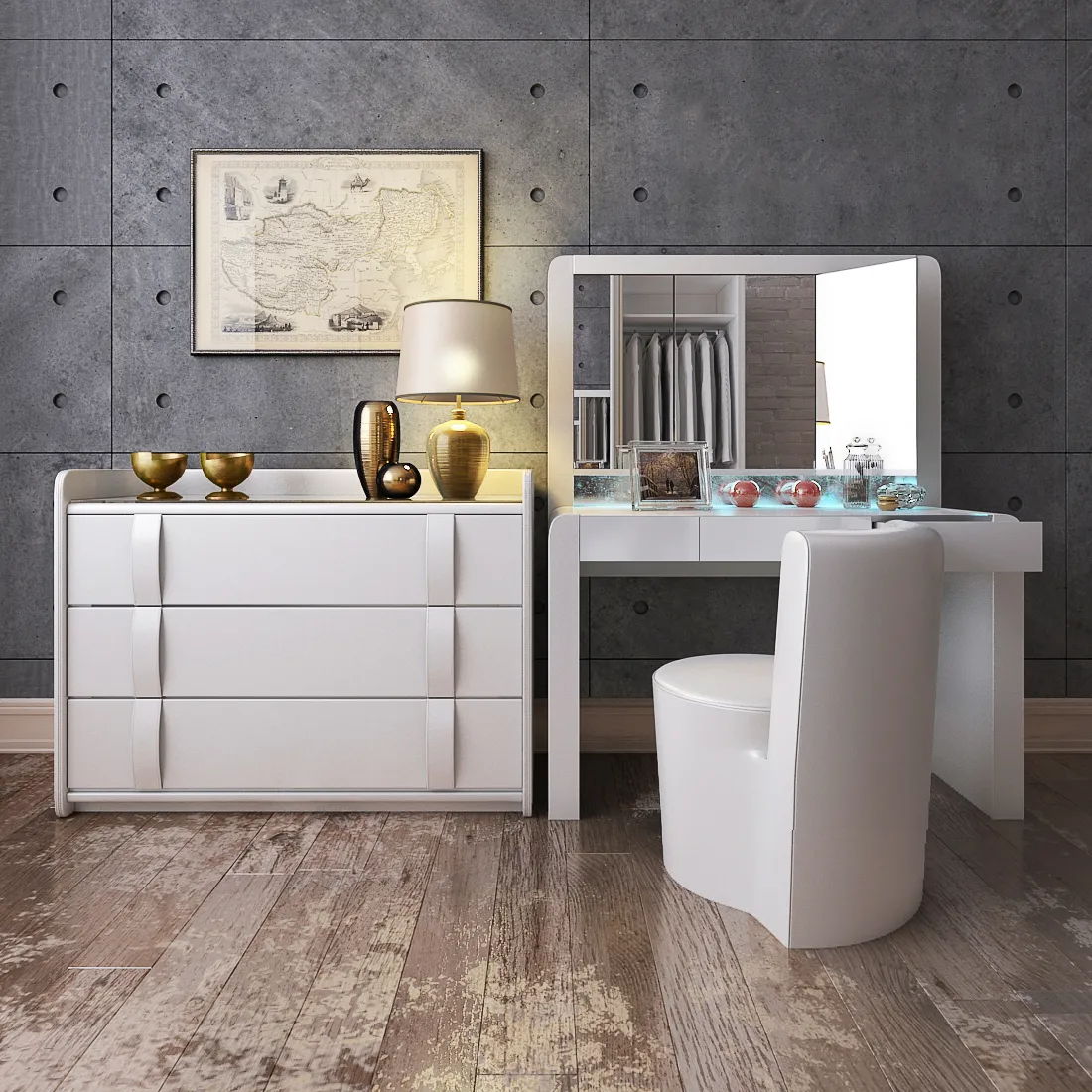 decoration – Decorative table with table lamp and mirror 1 3D Model