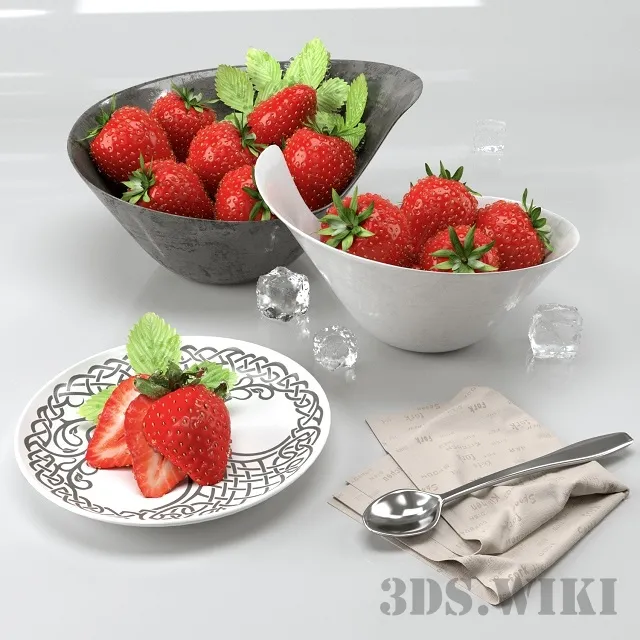 decoration – Dishes with strawberries 3D Model