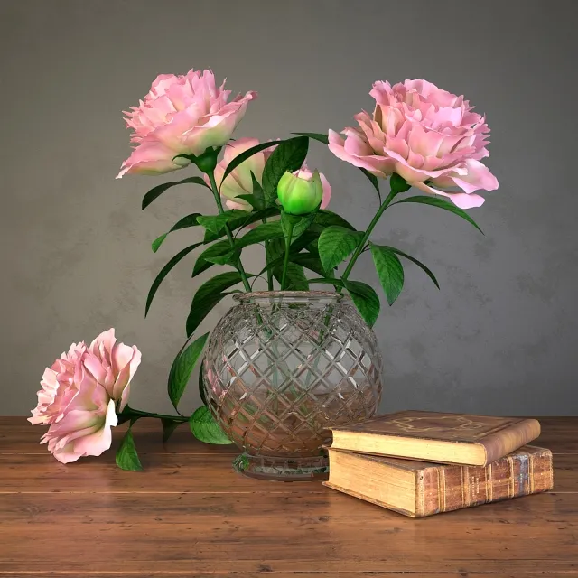 decoration – flowers and books 3D Model